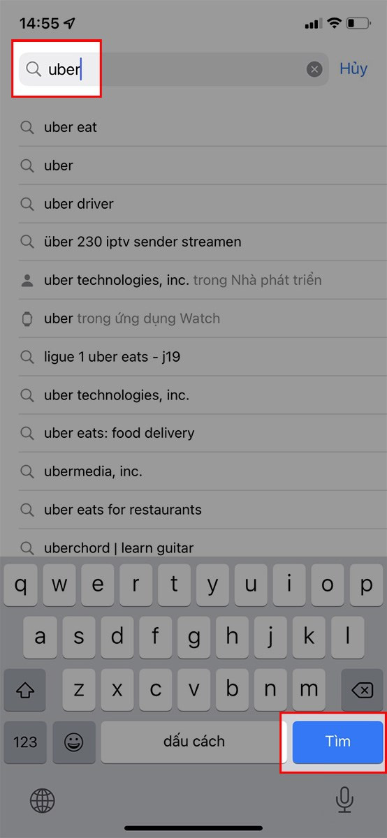 Tìm kiếm Uber trên App Store