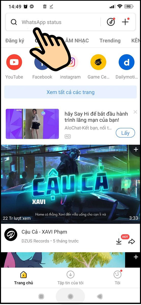 Tìm kiếm video trên Snaptube