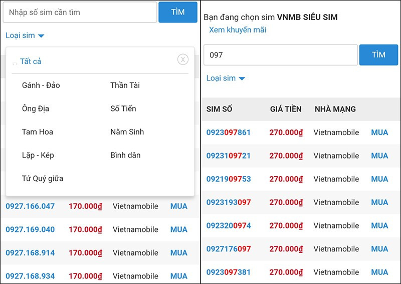 Tìm sim số đẹp Vietnamobile