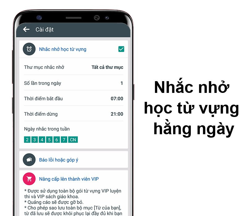 Tính năng nhắc nhở học từ trên TFlat Offline