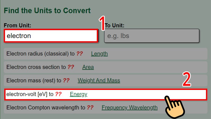 T&igrave;m đơn vị electron-volt (energy)