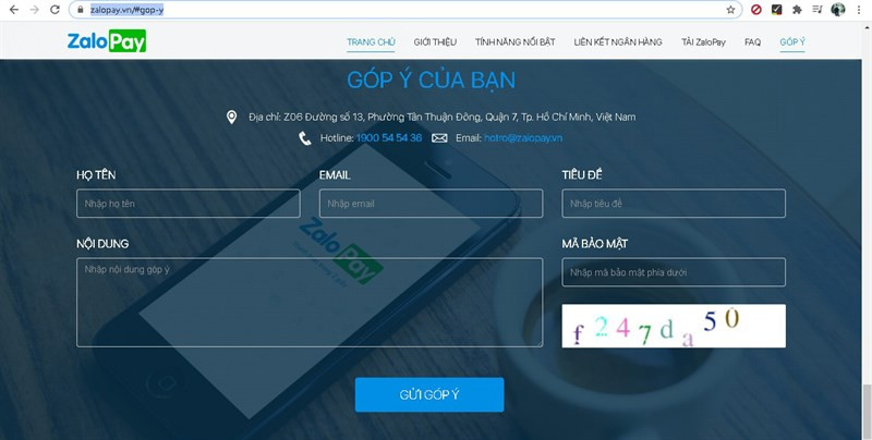 Trang đóng góp ý kiến ZaloPay