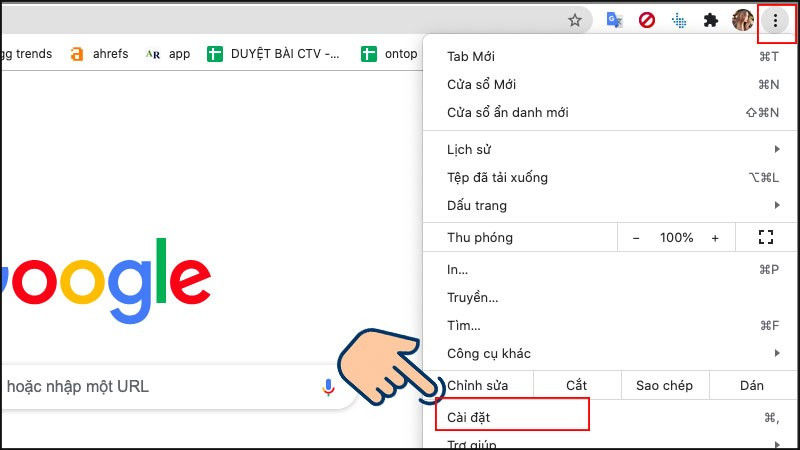 Truy cập cài đặt Chrome trên máy tính