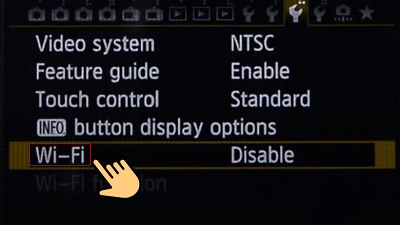 Truy cập menu Wifi máy ảnh Canon