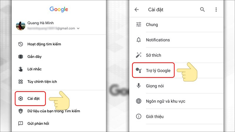 Truy cập vào mục Trợ lý Google