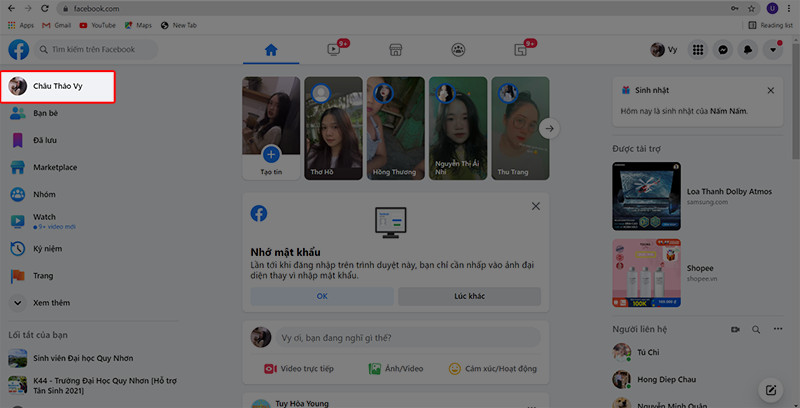 Truy cập vào tài khoản Facebook của bạn