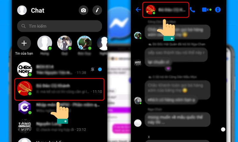 Vào Messenger, chọn cuộc trò chuyện và nhấp vào tên người dùng hoặc tên nhóm chat