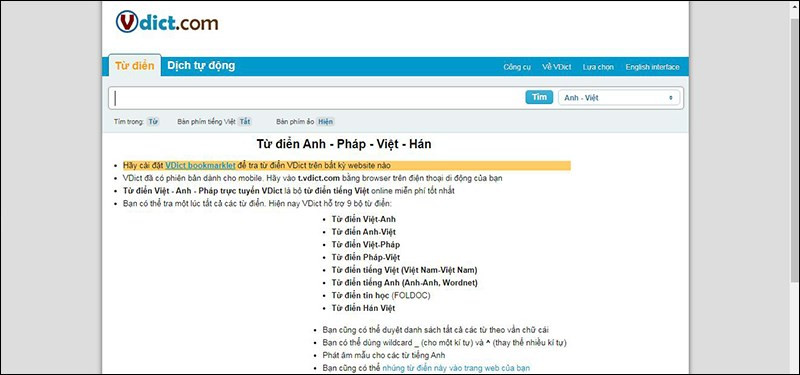 VDict: Từ điển online dịch đoạn văn