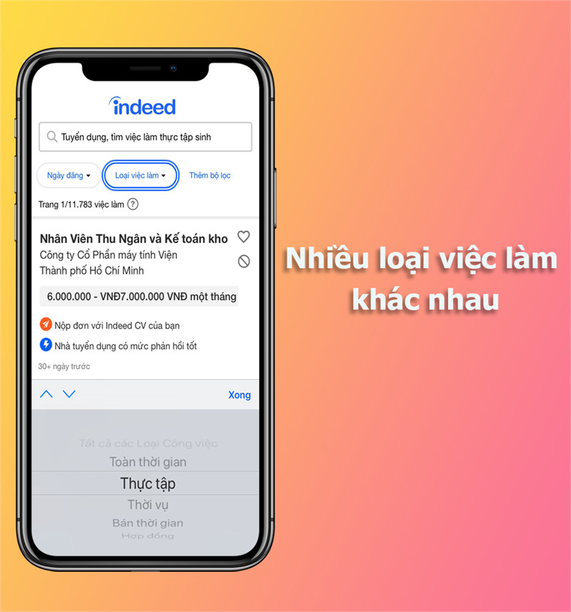  Việc l&agrave;m Indeed hỗ trợ t&igrave;m kiếm nhiều loại việc l&agrave;m kh&aacute;c nhau 