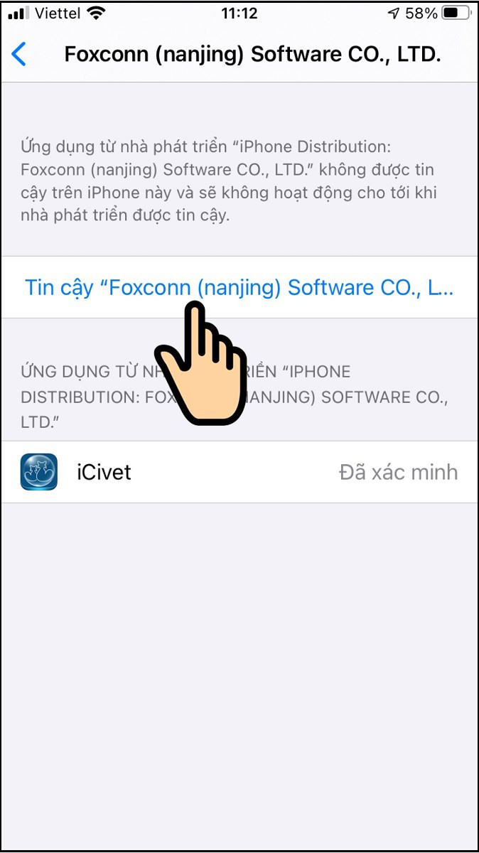 Xác nhận tin cậy ứng dụng iCivet