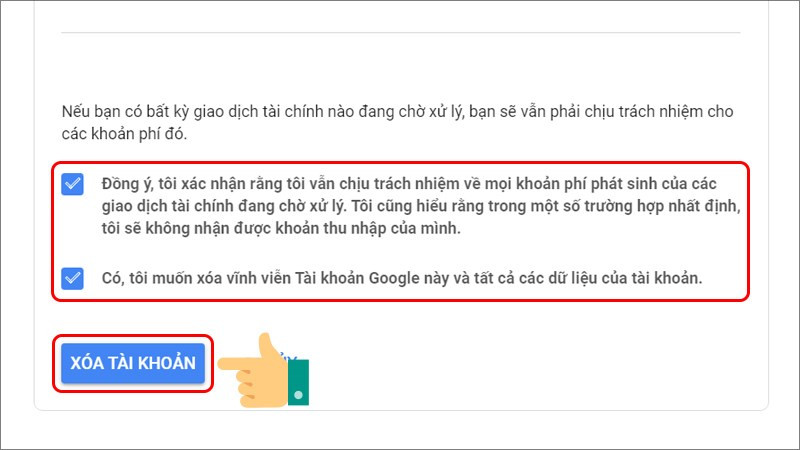 Xác nhận xóa tài khoản