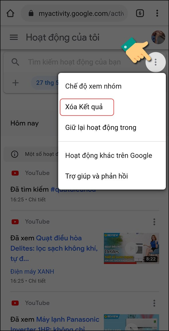 Xóa kết quả tìm kiếm trên YouTube