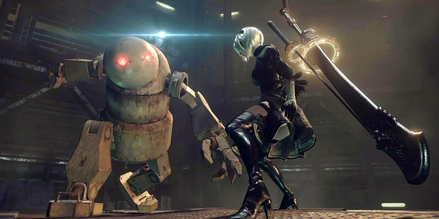 2B và 9S trong NieR: Automata, tựa game cho phép bỏ qua toàn bộ cốt truyện bằng mã bí mật để đến thẳng kết thúc E.