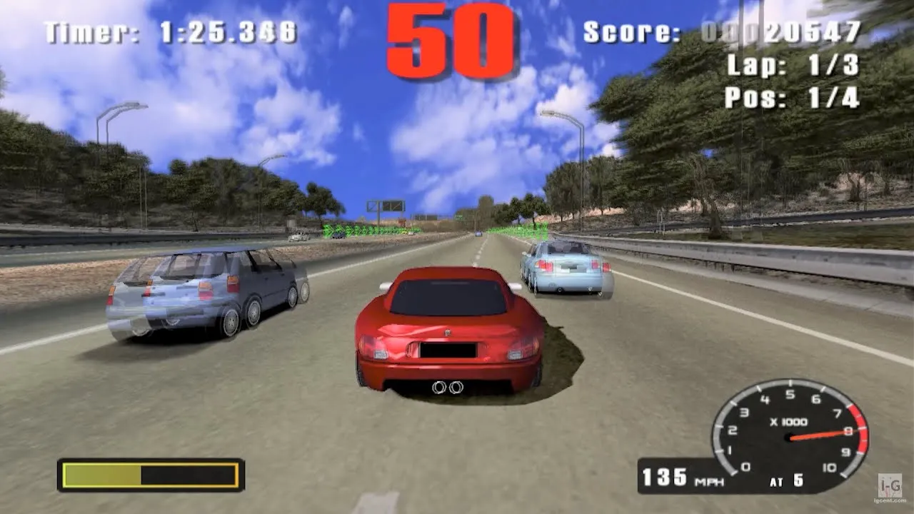 Ảnh bìa game Burnout đầu tiên với chiếc xe đua màu đỏ đang cháy.