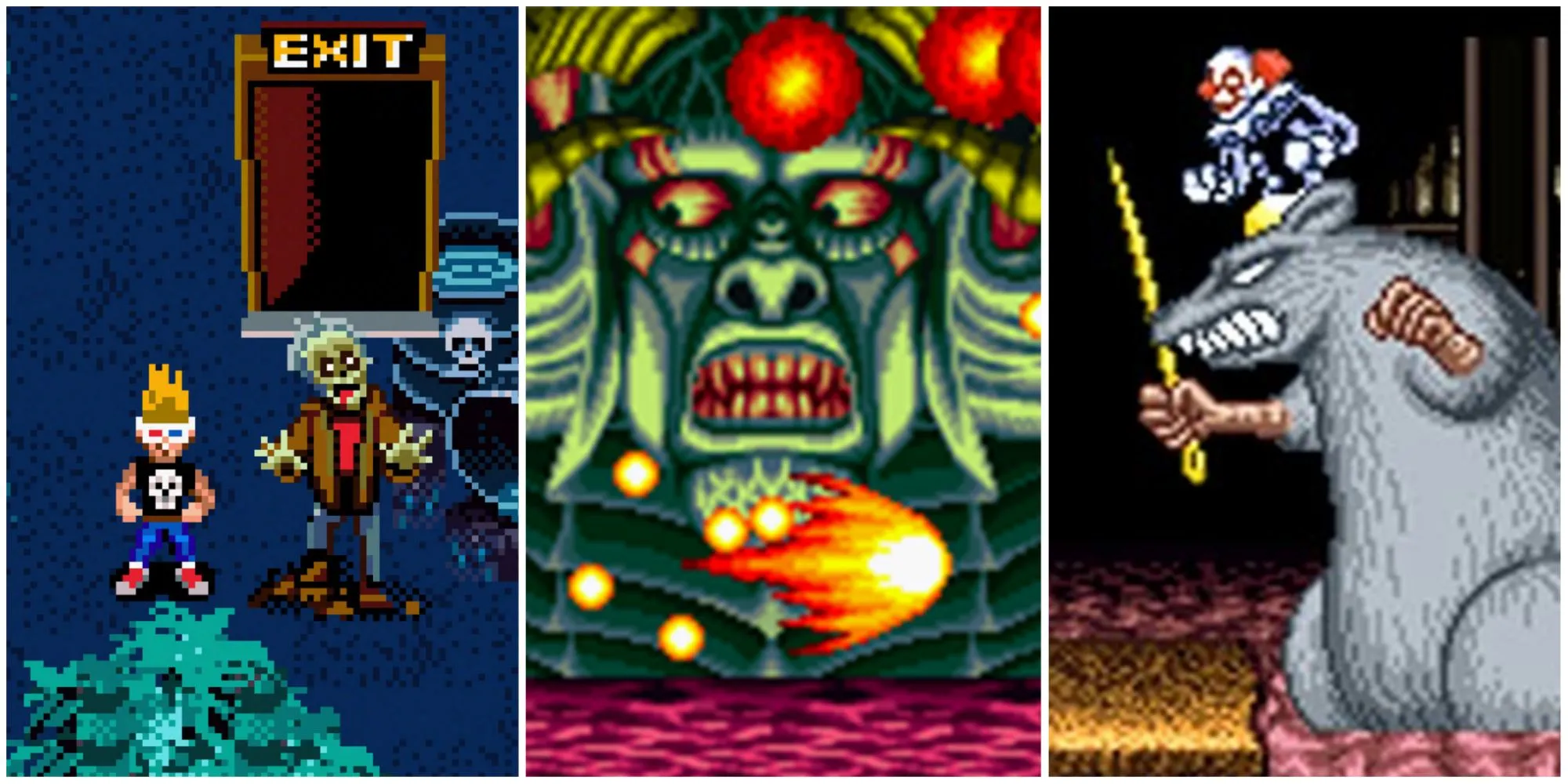 Ảnh bìa tổng hợp game Zombies At My Neighbor, Majyuuou và Ghost Sweeper Mikami trên SNES, các game độc đáo