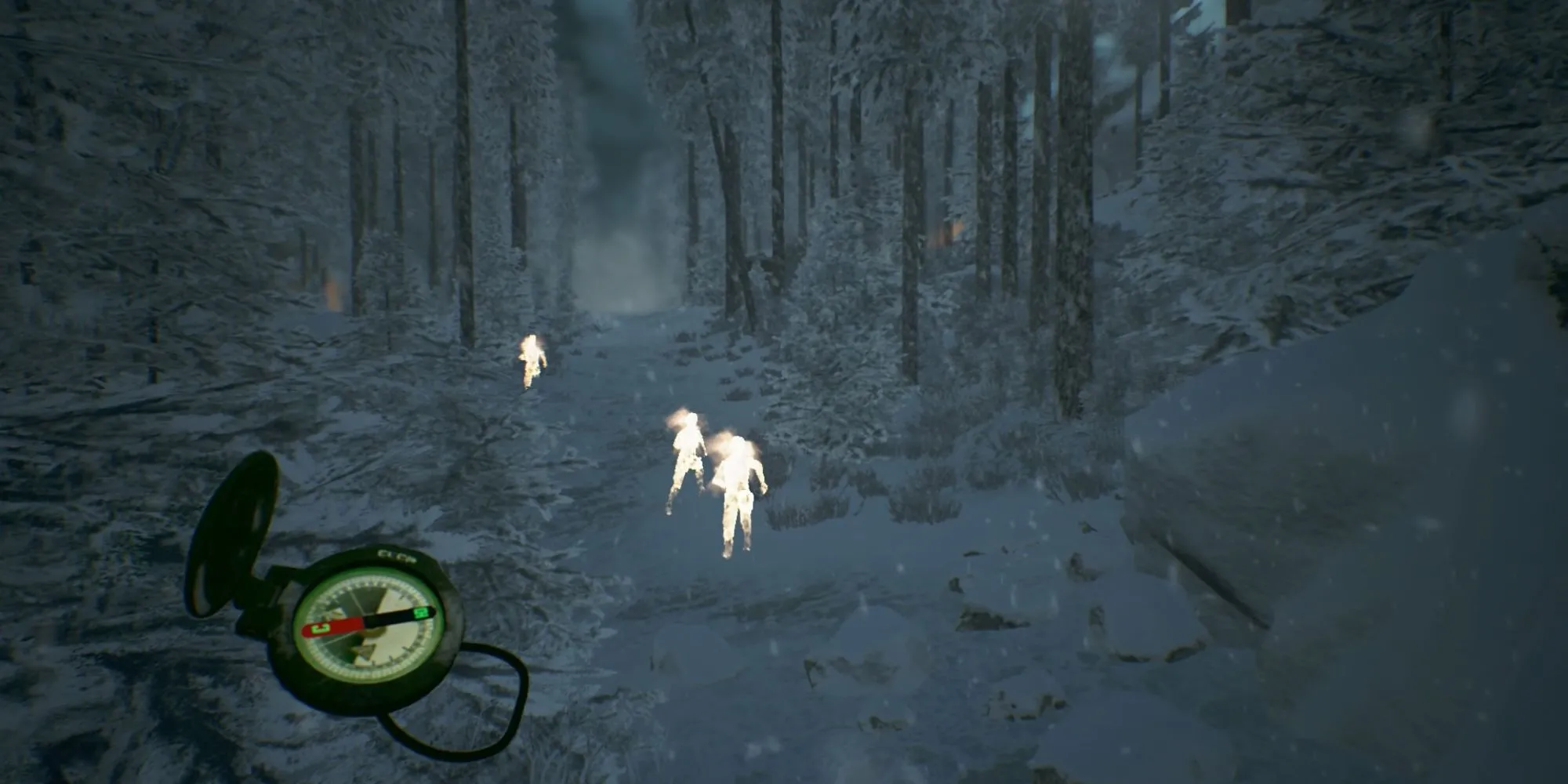 Ảnh chụp màn hình gameplay Kholat với khung cảnh núi tuyết bí ẩn