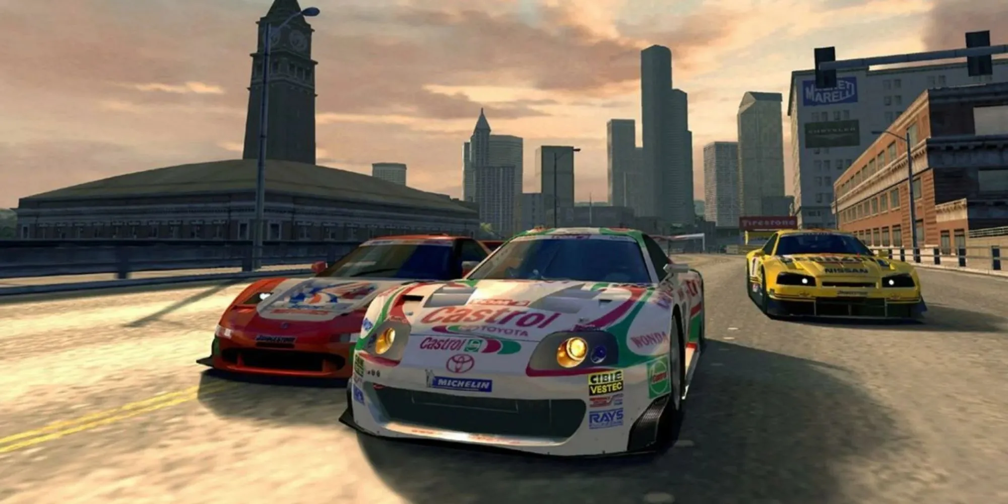 Ảnh chụp màn hình một cuộc đua trong game Gran Turismo 4 thể hiện tốc độ và đồ họa chi tiết