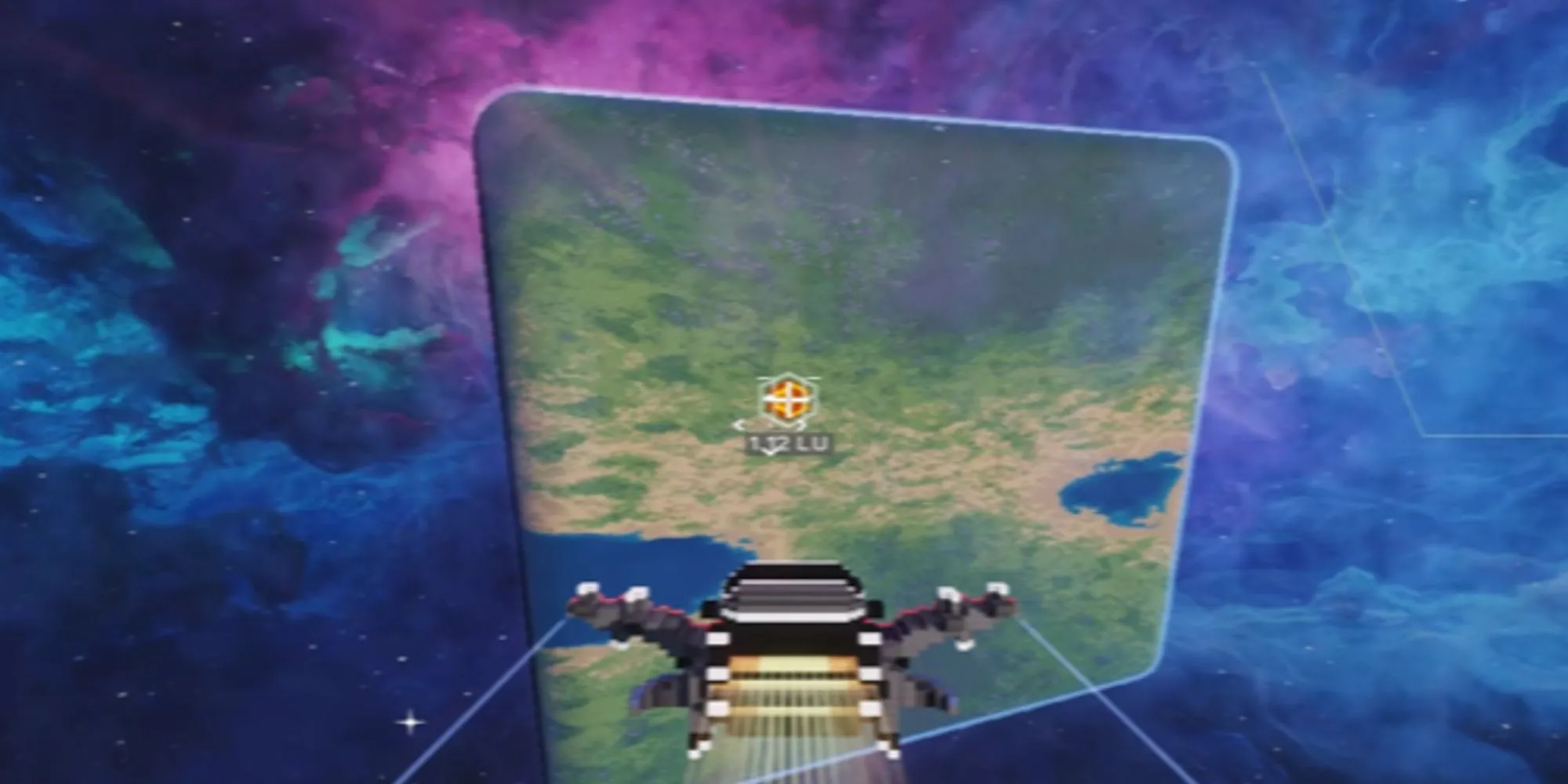 Ảnh chụp màn hình người chơi đứng trên hành tinh hình khối trong game Cubic Odyssey