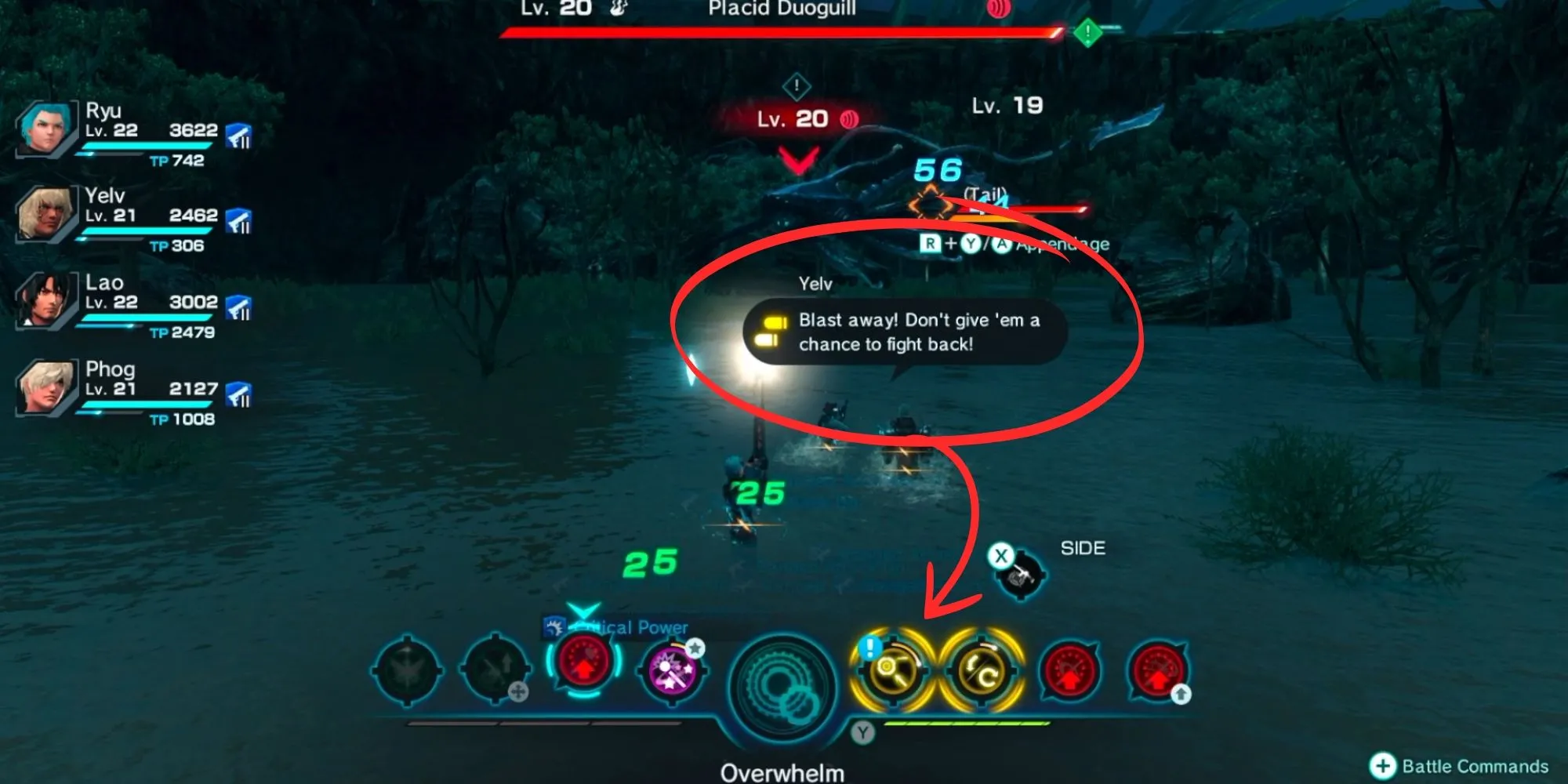 Art phát sáng trên thanh kỹ năng báo hiệu cơ hội kích hoạt Soul Voice đồng đội Xenoblade X