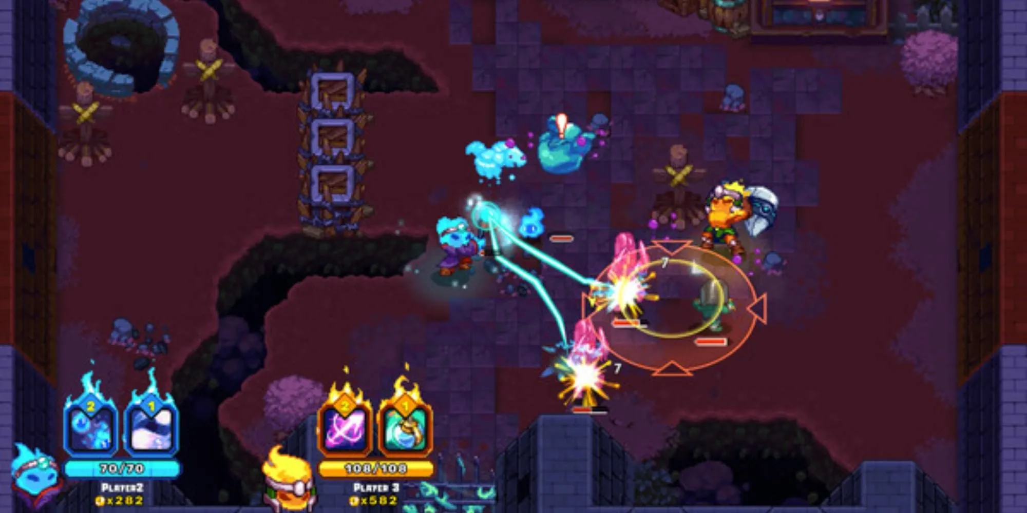 Ba hiệp sĩ Ember Knights đứng cạnh nhau, sẵn sàng cho cuộc chiến trong một hầm ngục rực lửa