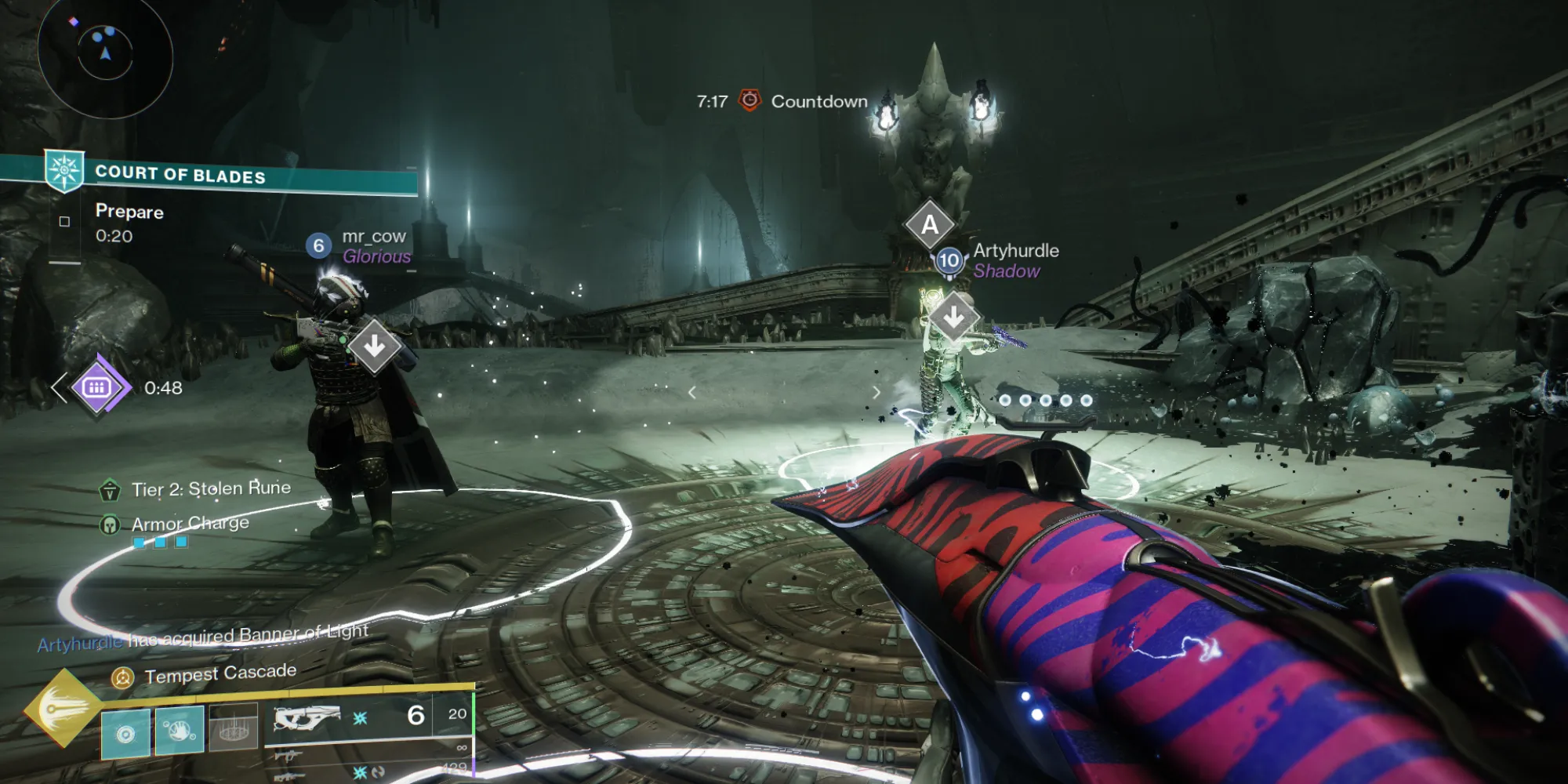 Ba vòng tròn khởi động thử thách Court of Blades trong Destiny 2