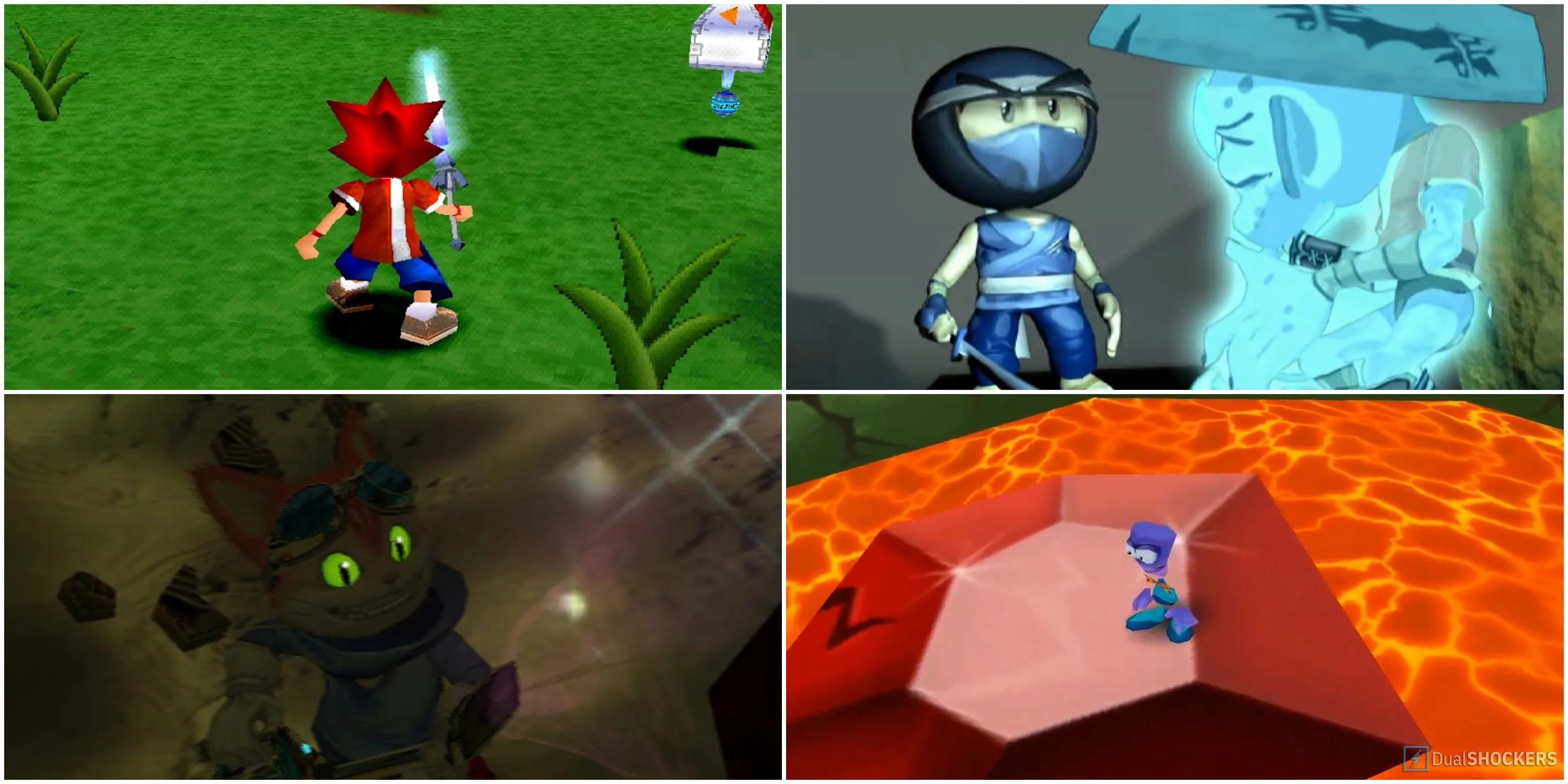 Bốn bìa game cũ: Ape Escape, I-Ninja, Blinx The Time Sweeper, Tonic Trouble