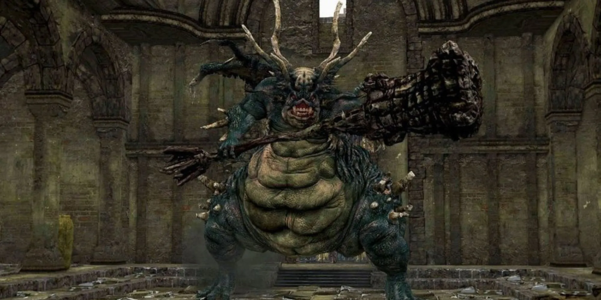 Boss Asylum Demon trong Dark Souls 1 với thân hình đồ sộ