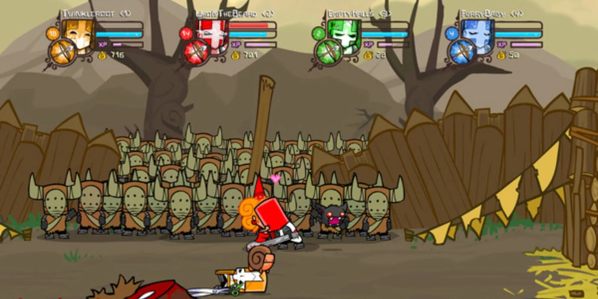 Các hiệp sĩ chiến đấu cùng nhau trong game co-op Castle Crashers