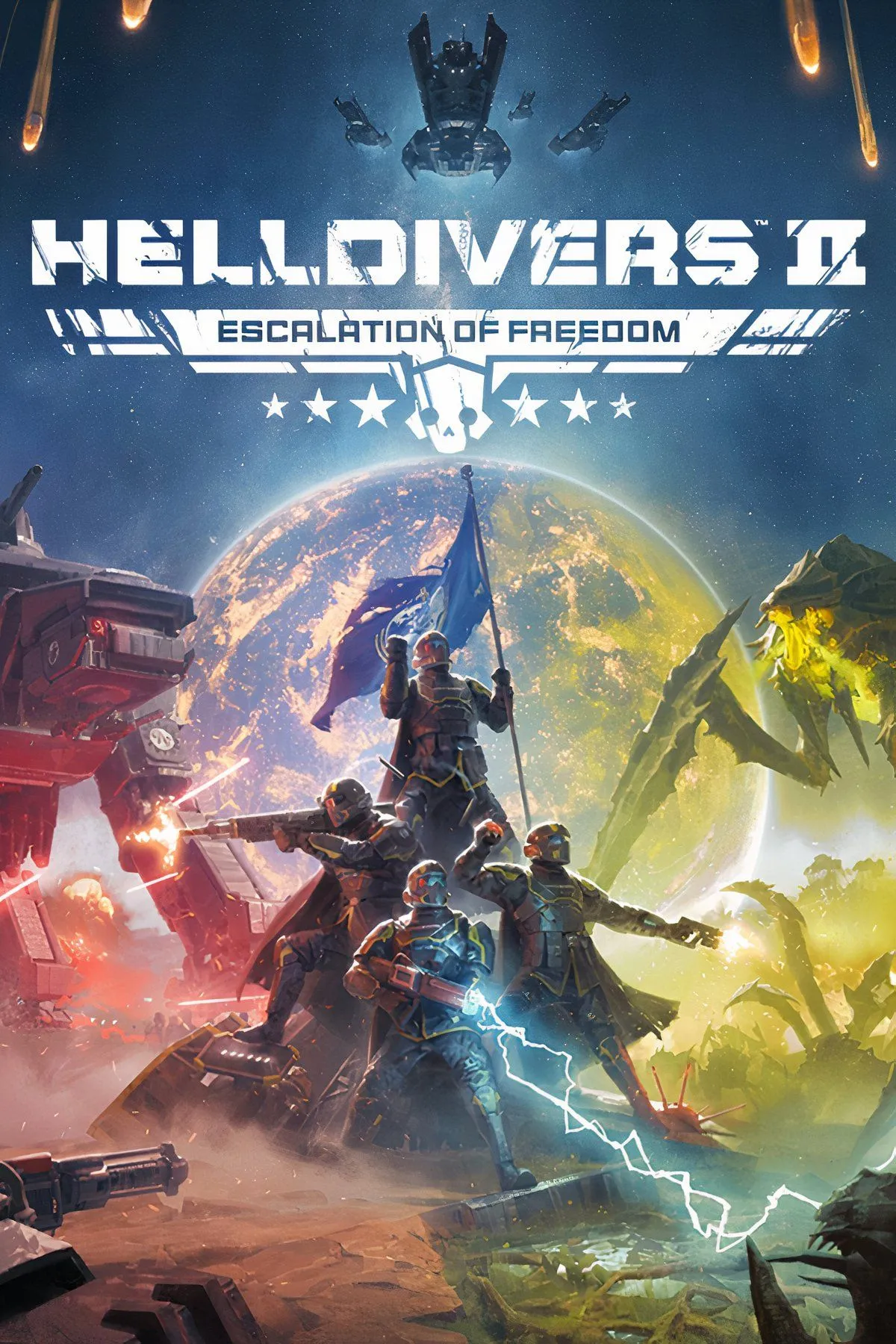 Cảnh chiến đấu hoành tráng trong Helldivers 2 với quái vật