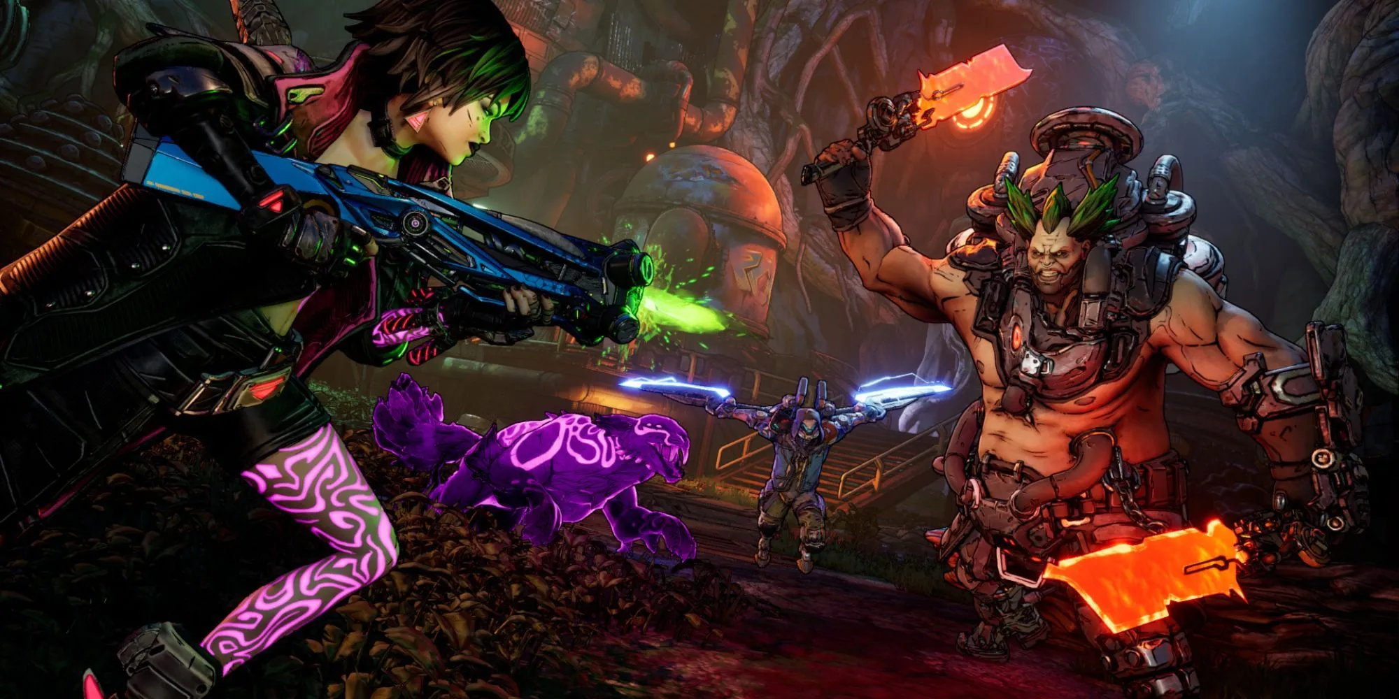 Cảnh chiến đấu mãn nhãn với nhân vật Vex và Rafa trong game Borderlands 4