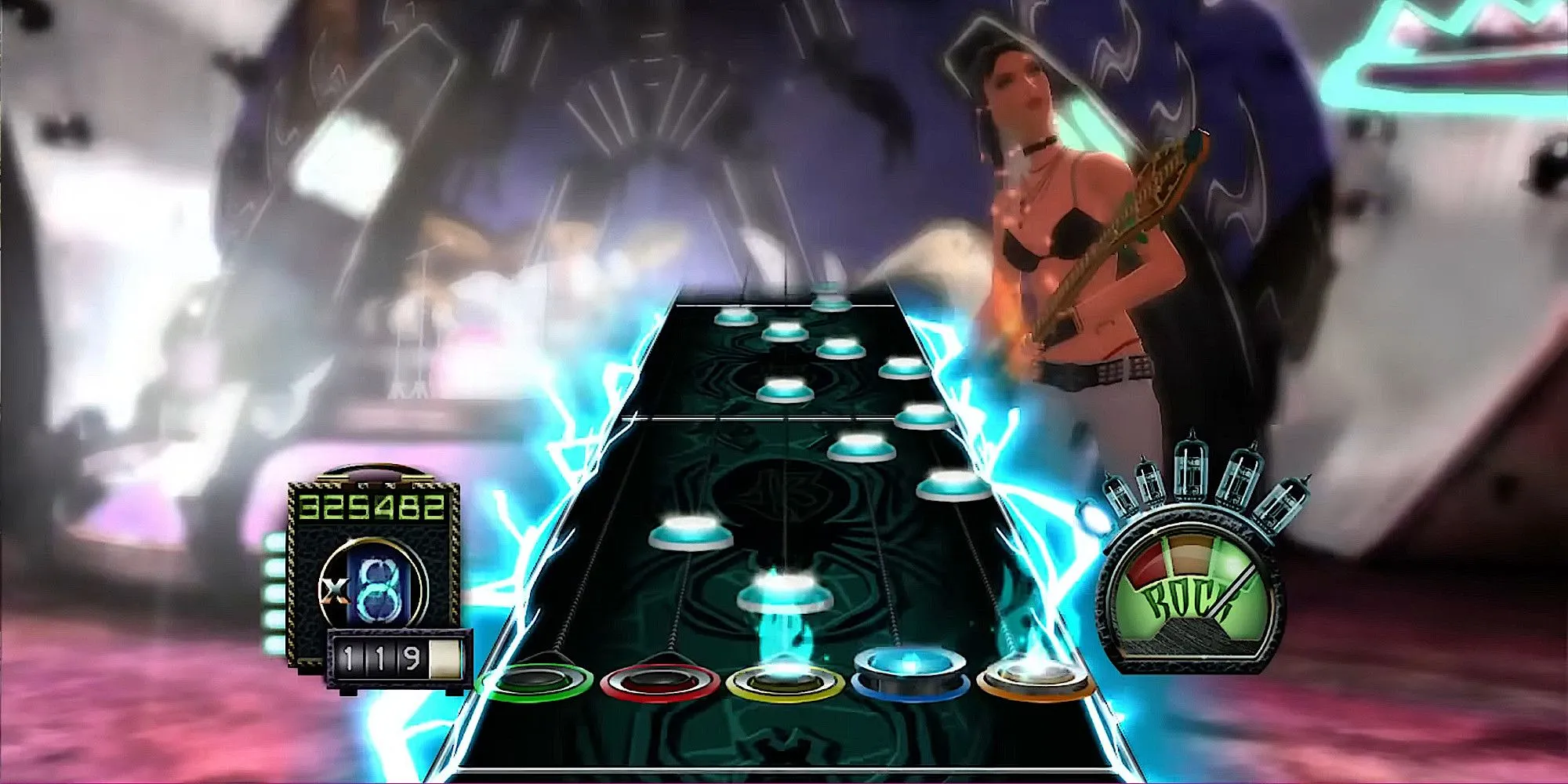Cảnh chơi Guitar Hero 3 ở mức độ Expert bài Through The Fire And Flames cực khó