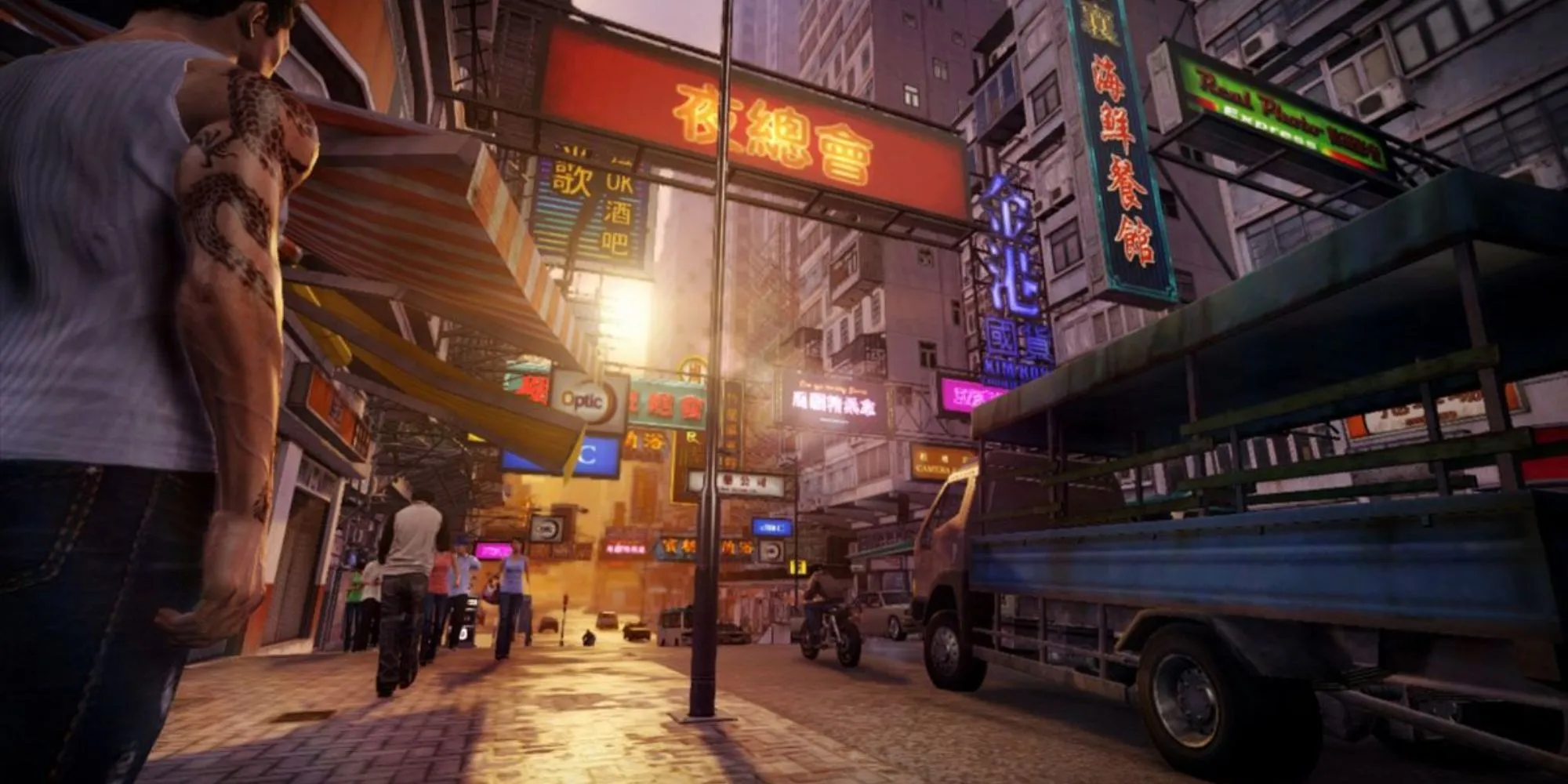 Cảnh đường phố Hồng Kông về đêm trong game Sleeping Dogs