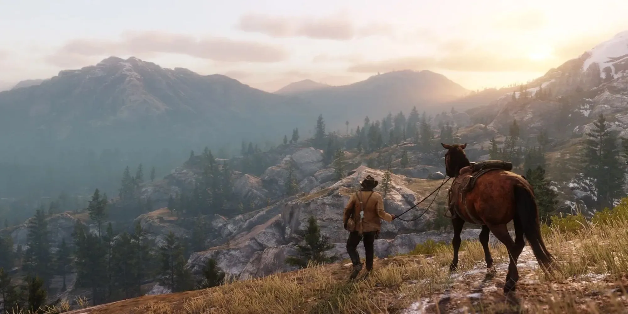Cảnh gameplay trong Red Dead Redemption 2 mô tả thế giới miền Tây hoang dã