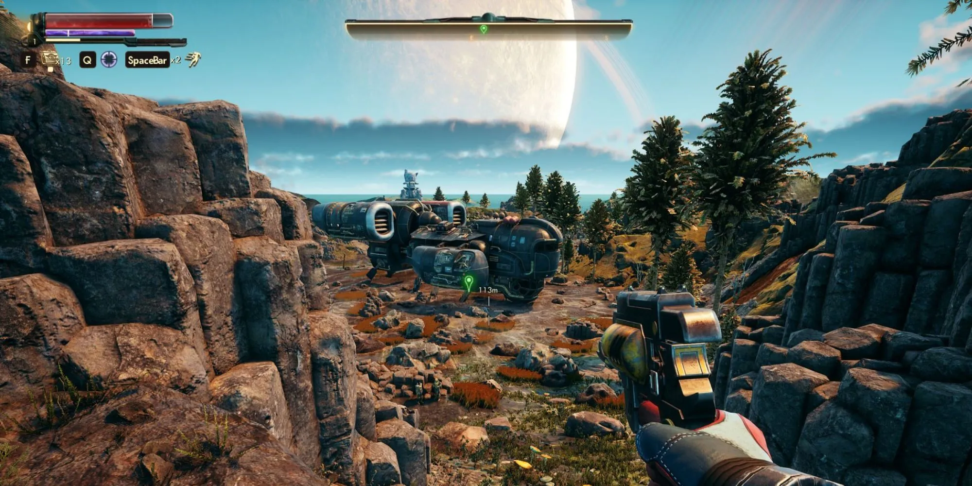 Cảnh mở đầu của The Outer Worlds với nhân vật chính nhìn ra không gian từ phi thuyền