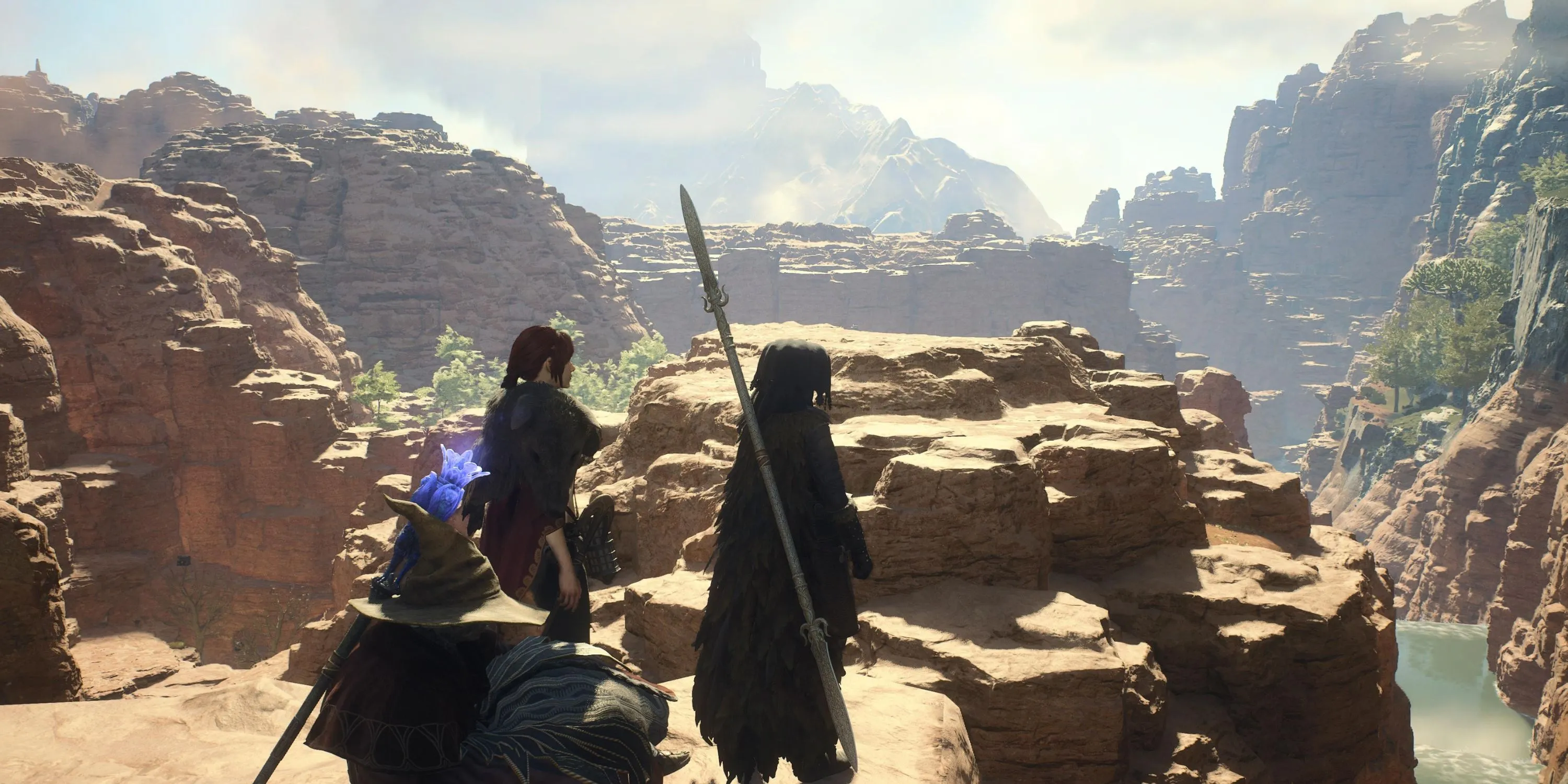 Cảnh quan vùng Battahl trong Dragon's Dogma 2 với rồng xuất hiện