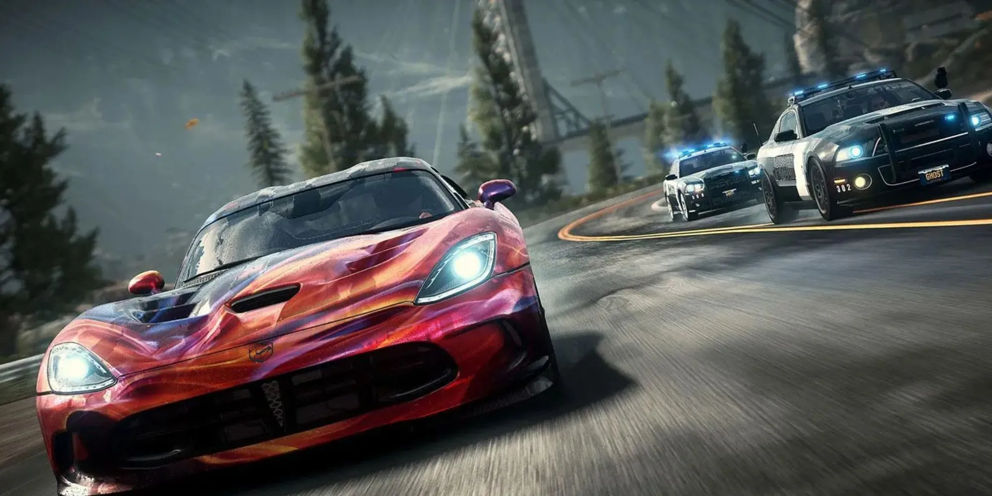 Cảnh rượt đuổi giữa cảnh sát và tay đua trong Need for Speed Rivals, thể hiện gameplay đối đầu đặc trưng