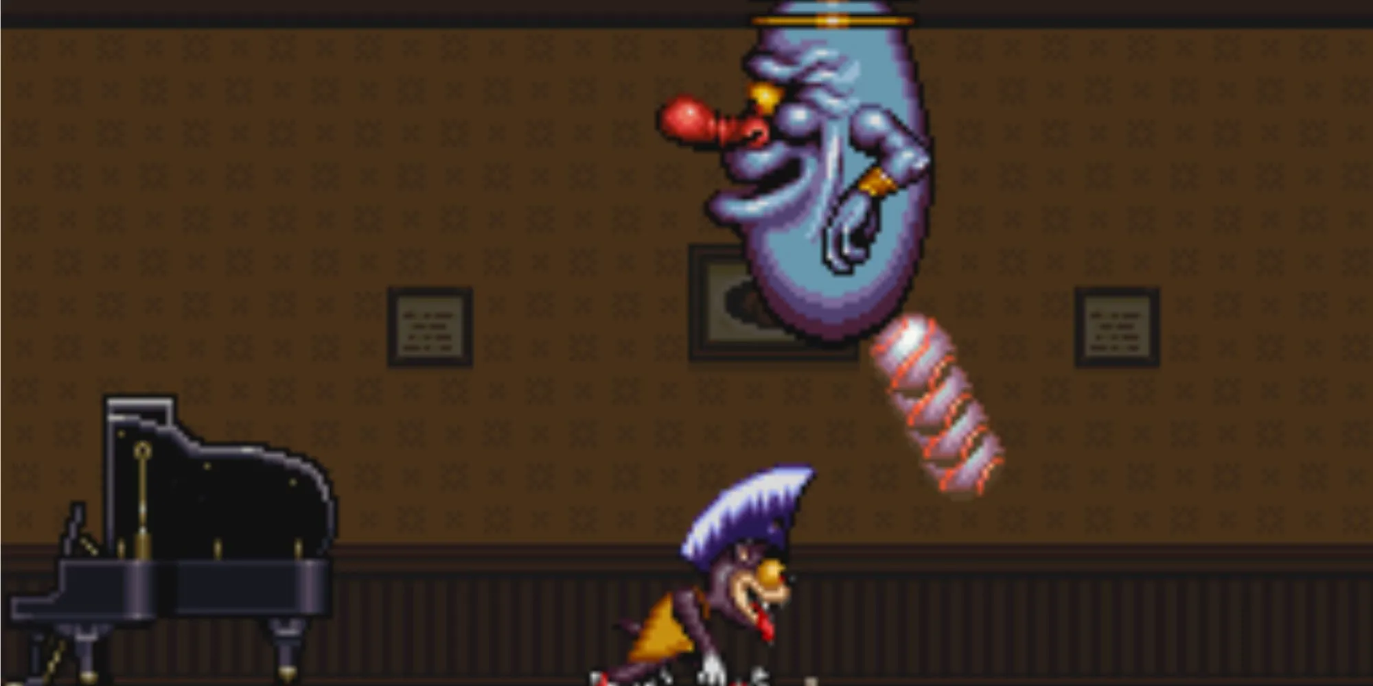 Chú chuột Rocky Rodent với kiểu tóc độc đáo trong game cùng tên trên SNES