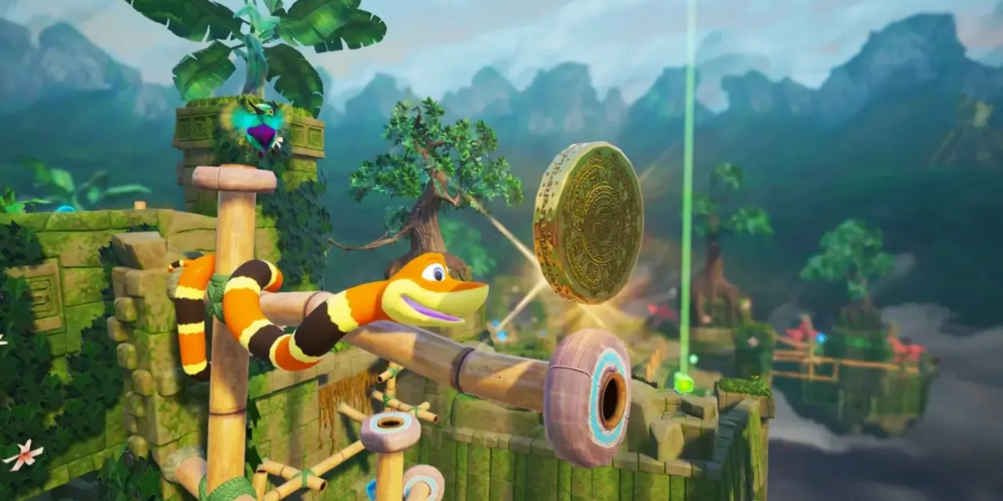 Chú rắn Noodle trườn và bám vào các cấu trúc để di chuyển trong game Snake Pass