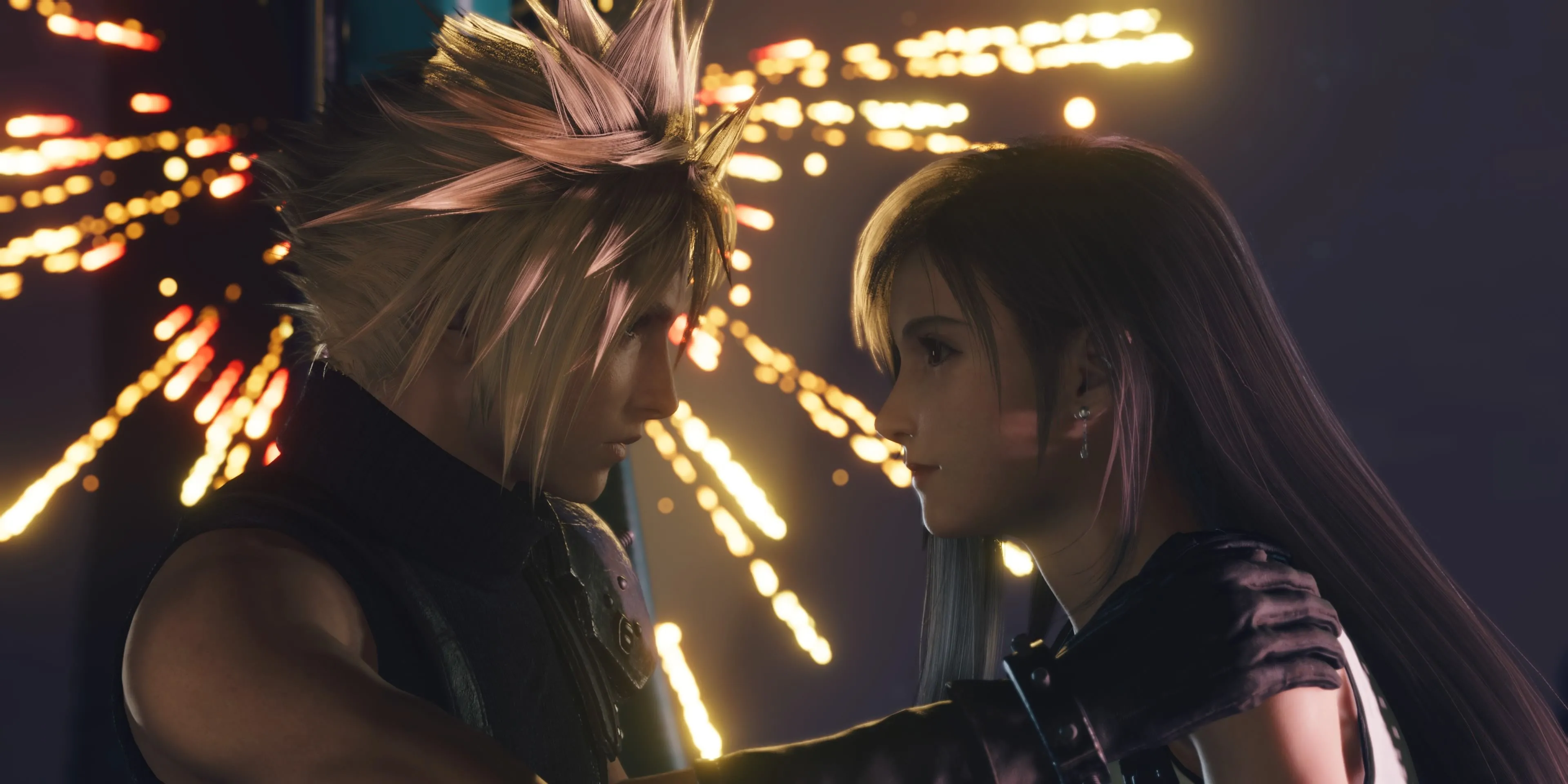 Cloud và Tifa trong một cảnh cắt phim của Final Fantasy VII Rebirth trên PS5 Pro