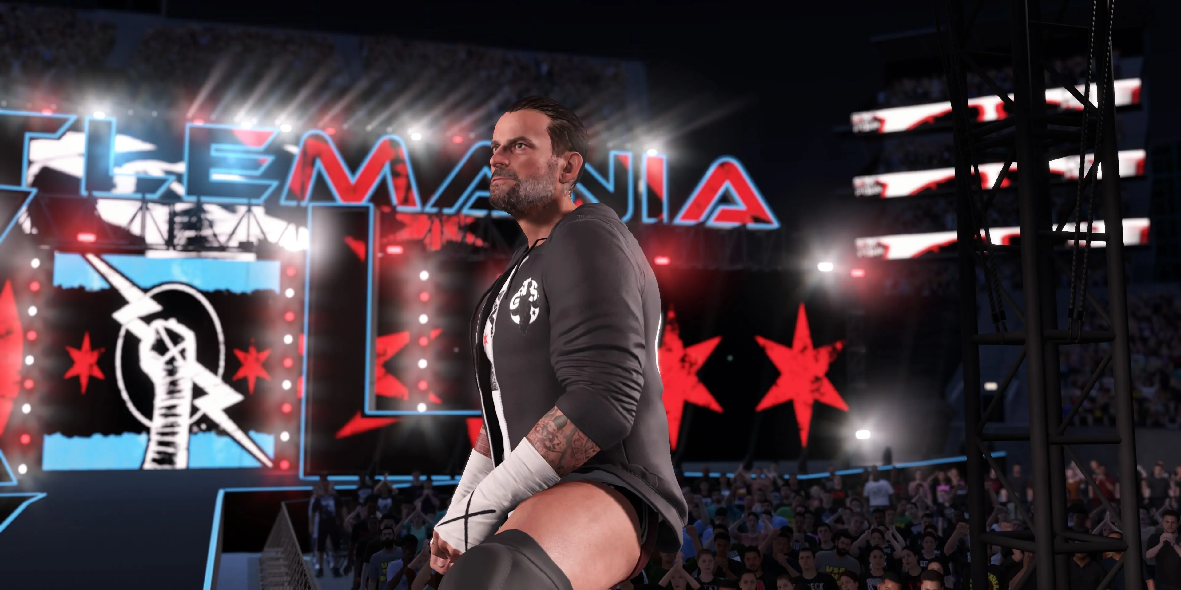 CM Punk WWE 2K25 ngồi trên sàn đấu với phong thái 'Best in the World' quen thuộc