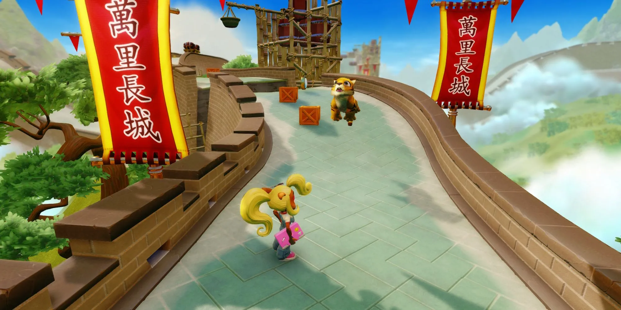 Coco cưỡi hổ Pura trên Vạn Lý Trường Thành trong màn Orient Express của Crash Bandicoot 3