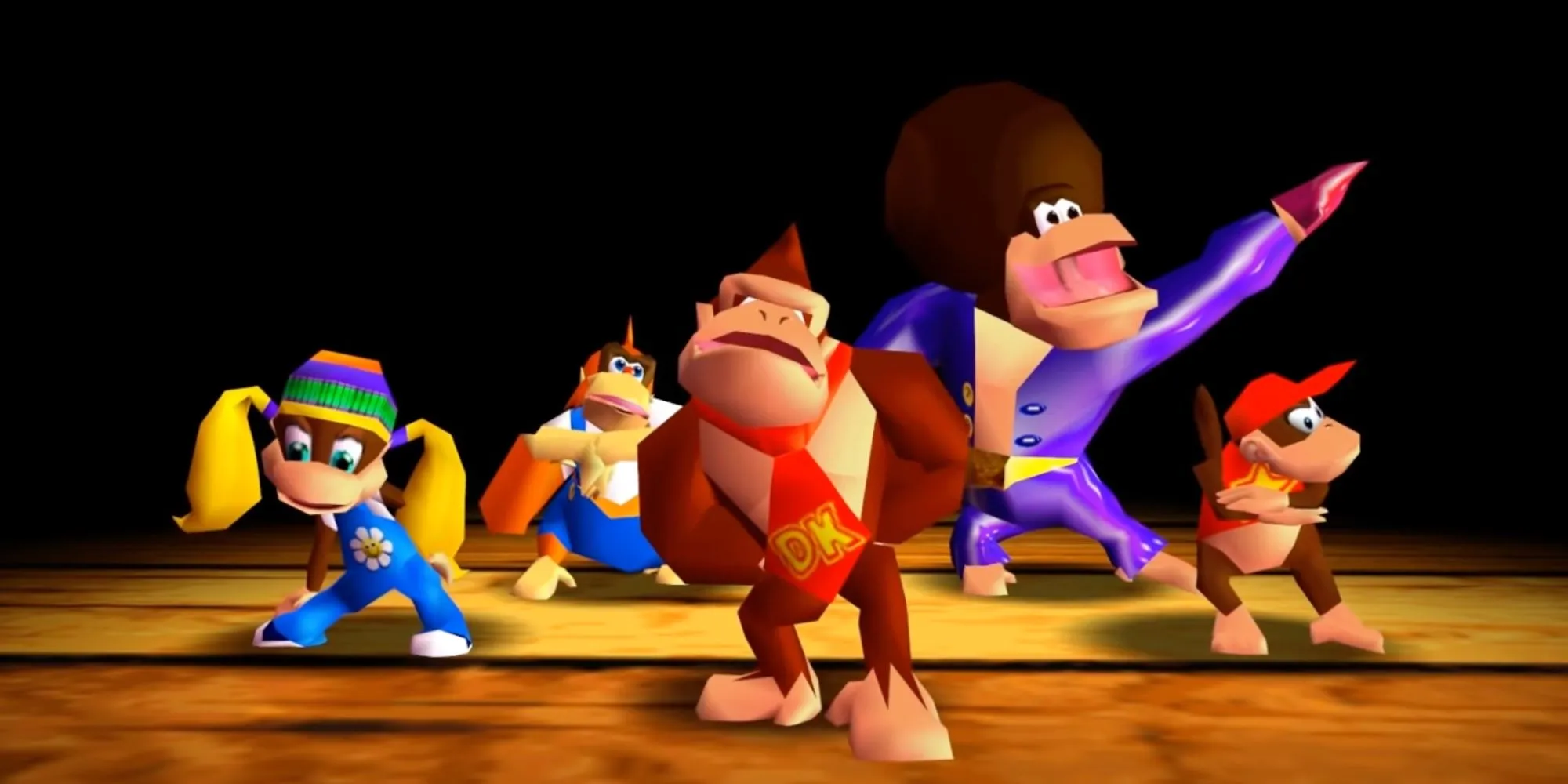 Donkey Kong và nhóm bạn trình diễn bài rap DK Rap trong game Donkey Kong 64