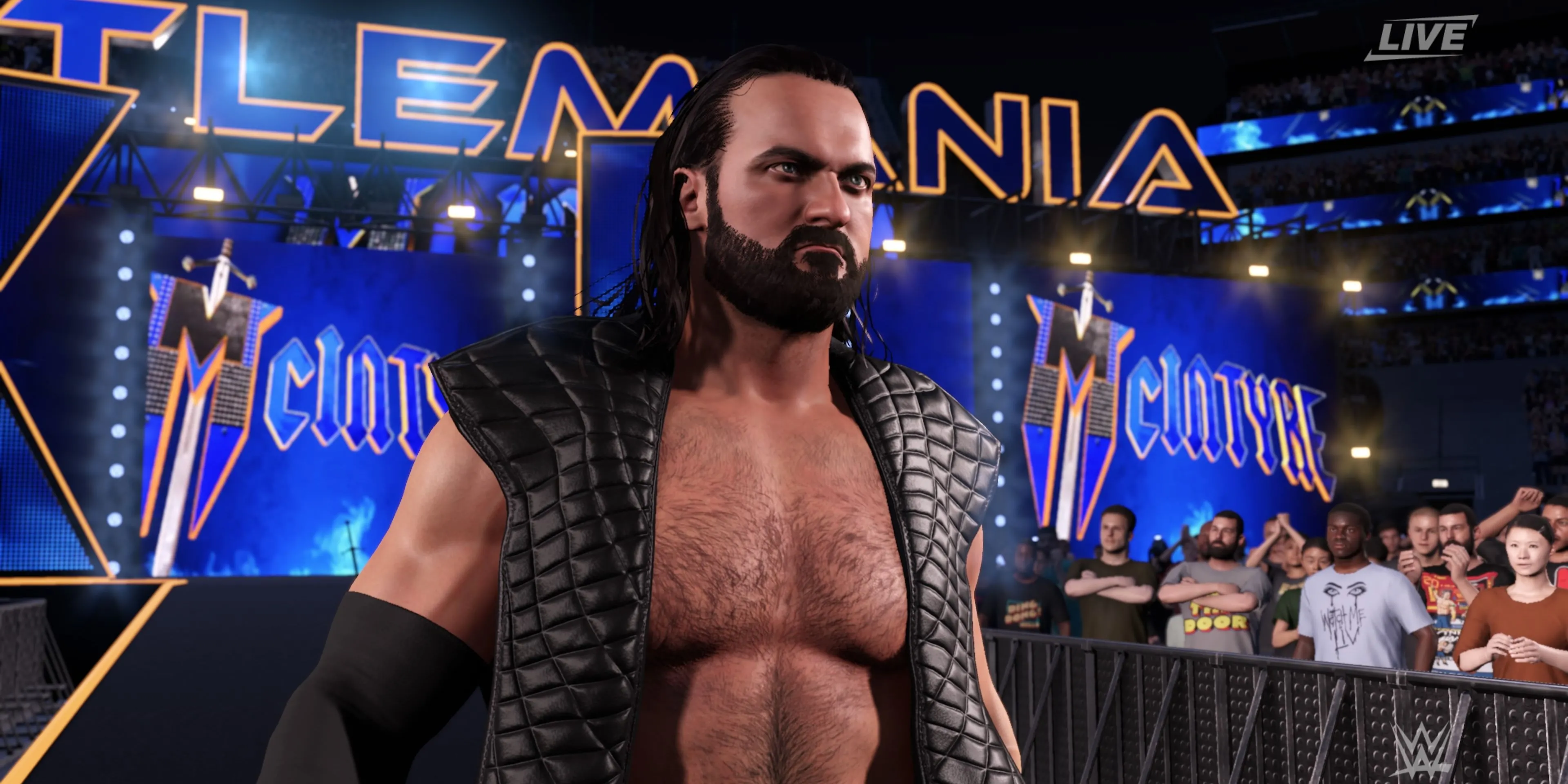 Drew McIntyre WWE 2K25 oai phong với thanh kiếm Claymore trong màn chào sân