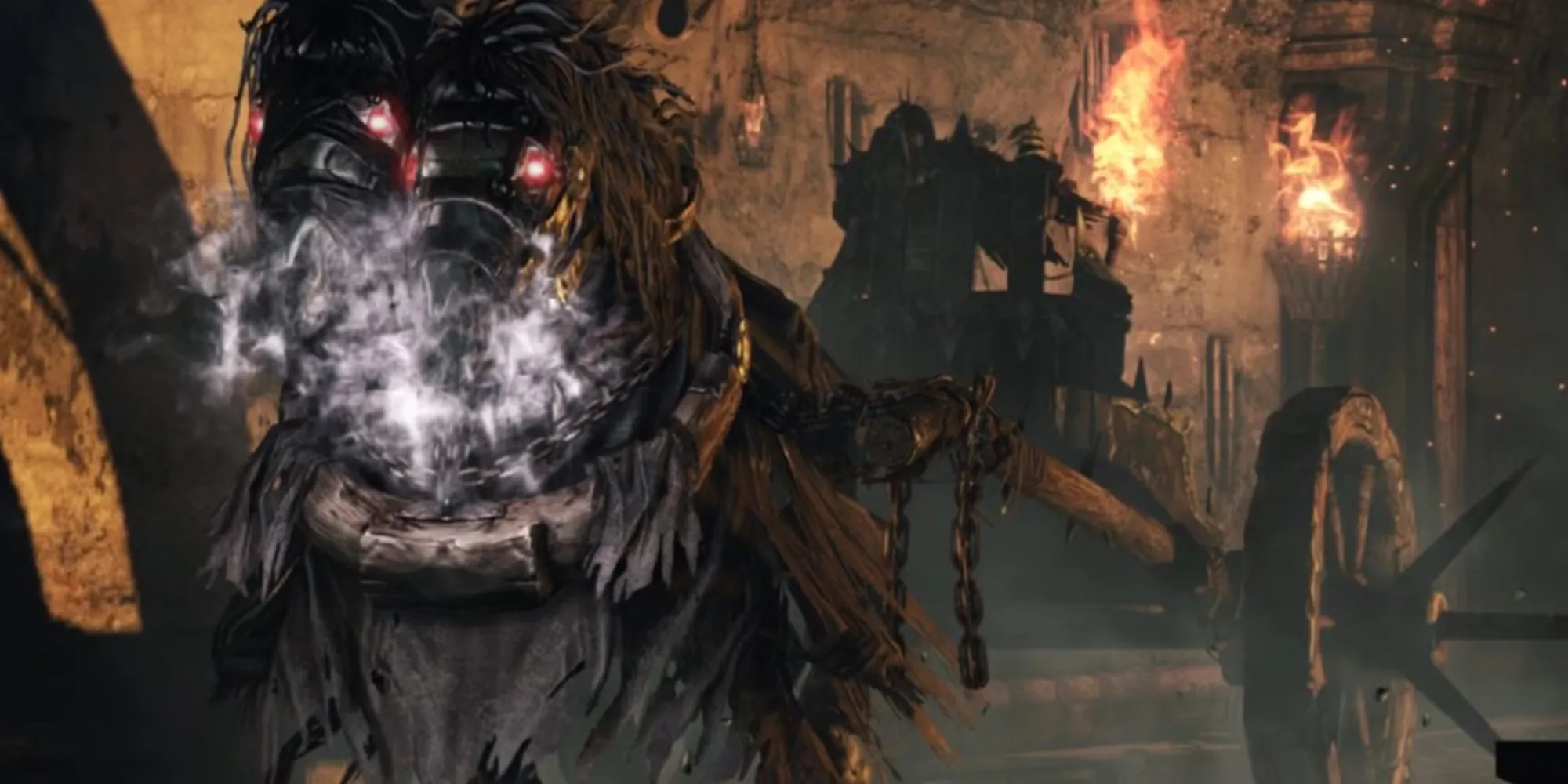 Executioner's Chariot từ Dark Souls 2, một con boss độc đáo với cỗ xe tử thần và nhiều giai đoạn chiến đấu.