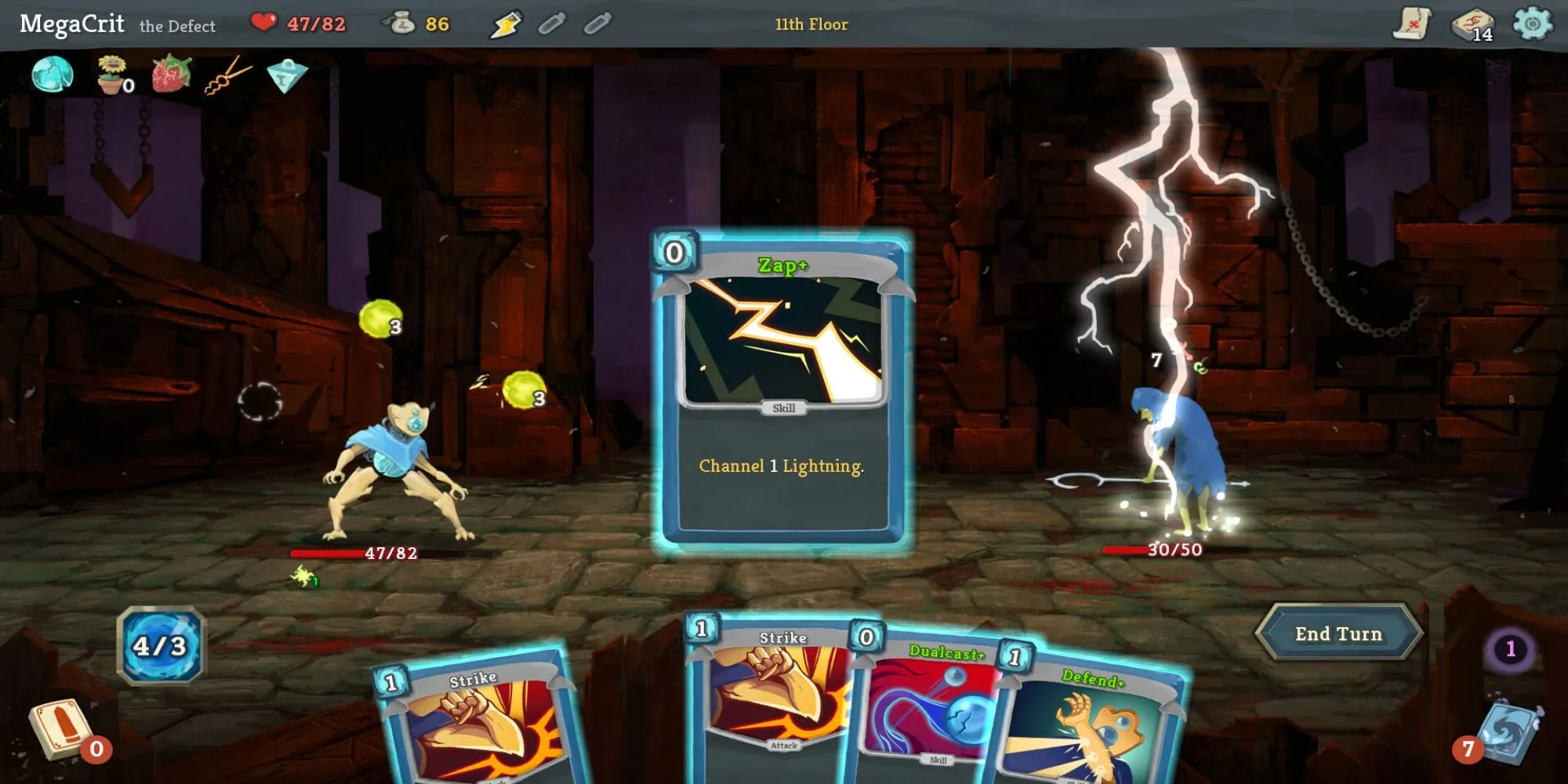 Giao diện chiến đấu của Slay the Spire, hiển thị bộ bài, năng lượng và quái vật, minh họa lối chơi xây dựng bộ bài roguelike.