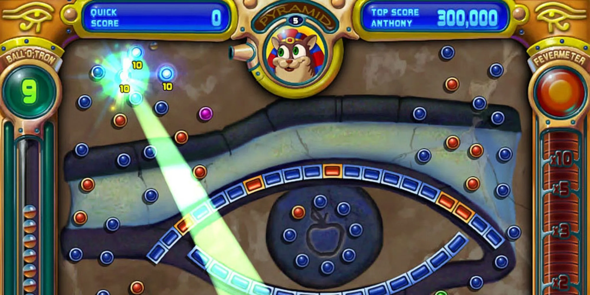 Giao diện game Peggle với các viên bi và mục tiêu nhiều màu sắc