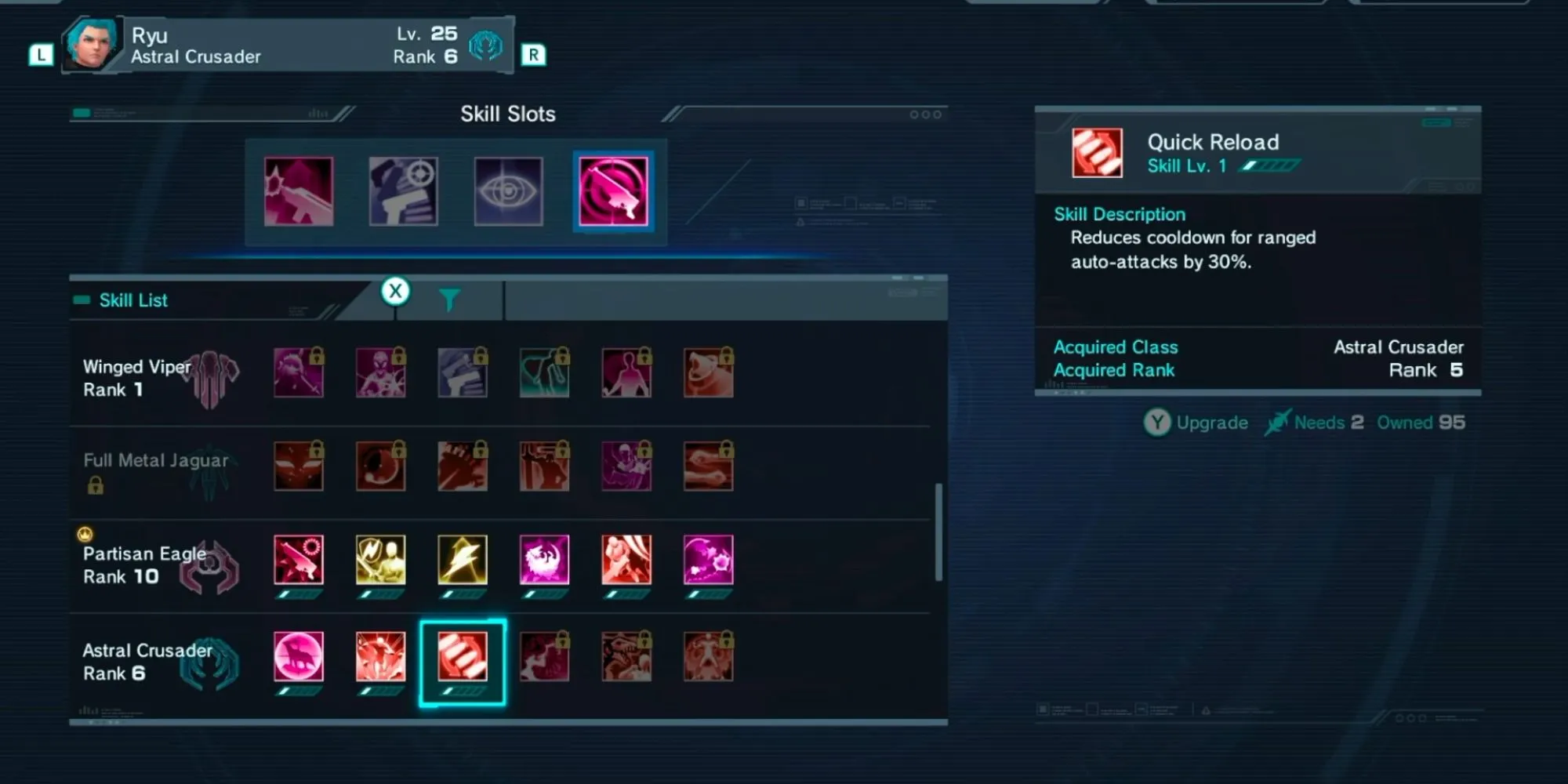 Giao diện kỹ năng và lớp nhân vật trong Xenoblade Chronicles X, cho thấy sự đa dạng trong tùy biến.