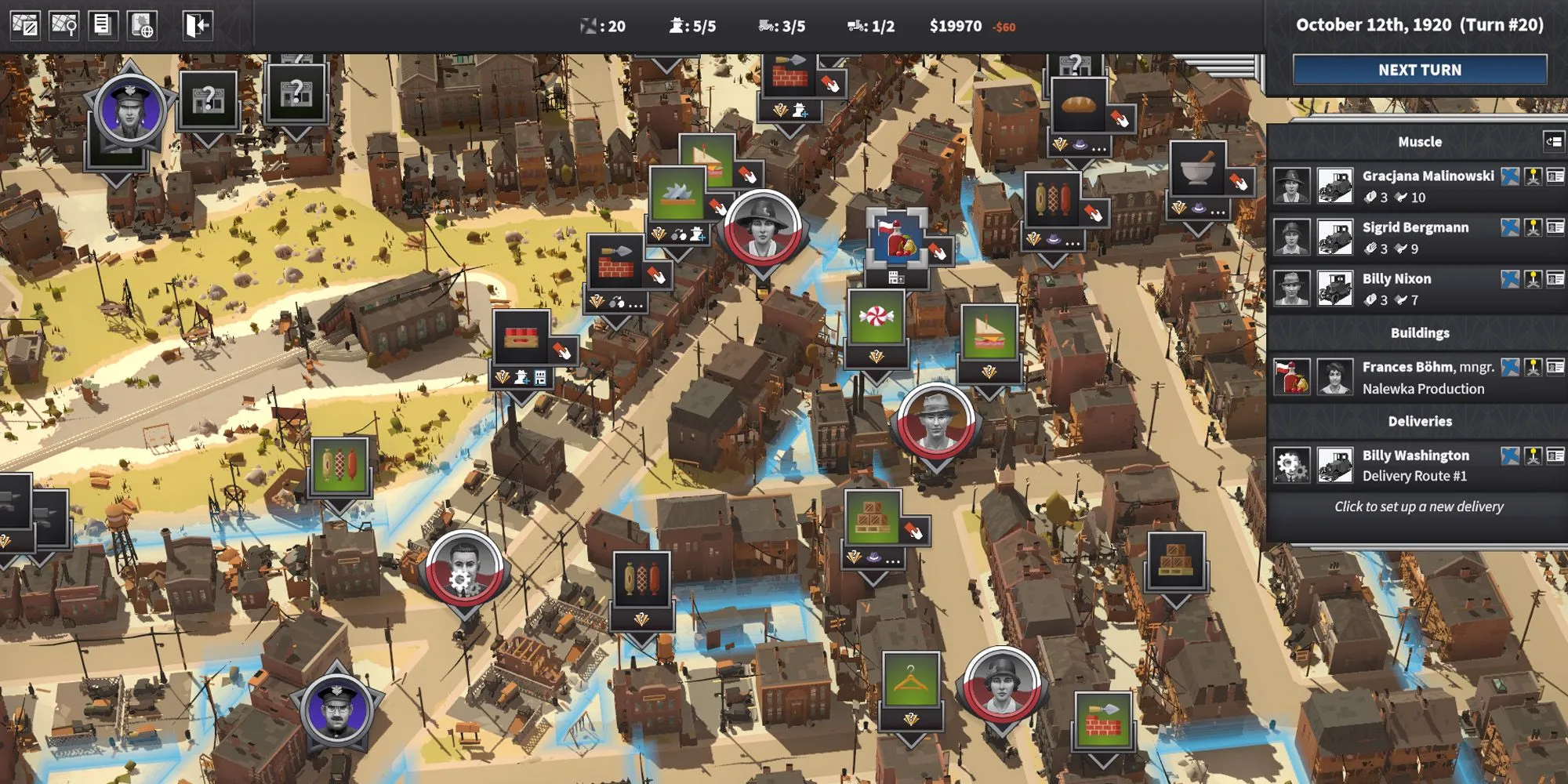Giao diện quản lý băng đảng trong game City of Gangsters