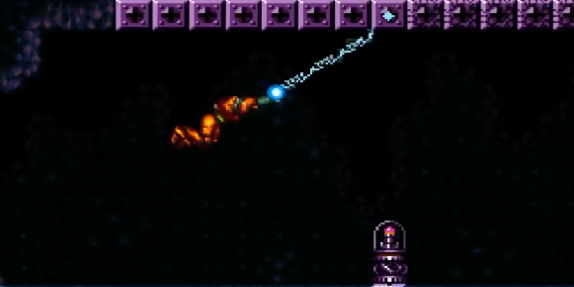 Grapple Beam giúp Samus đu dây trong Super Metroid