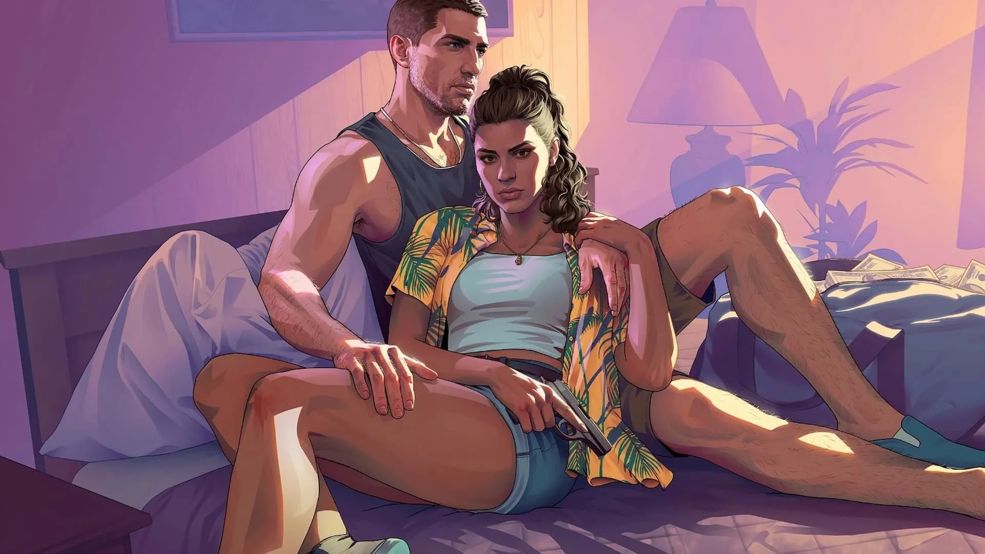 Hai nhân vật chính Jason và Lucia trong Grand Theft Auto VI, thể hiện phong cách đặc trưng của game